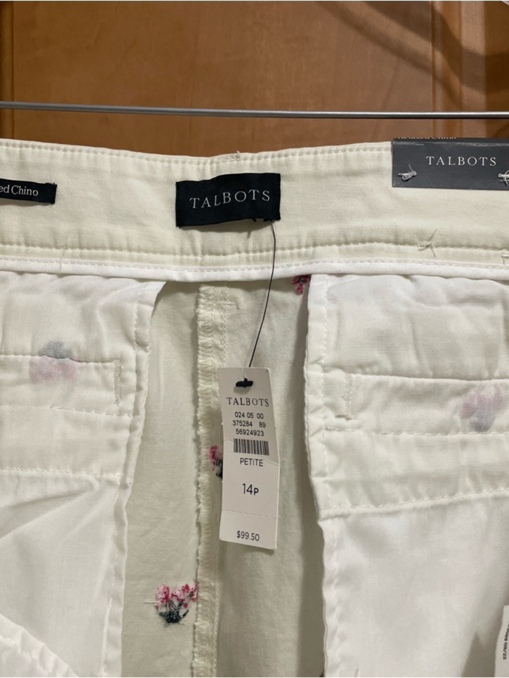 Talbots Cream Chinos with Pink Floral Embroidery Size 14P - Picture 2 of 5